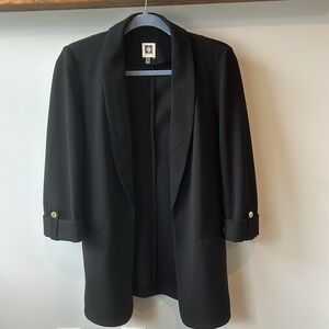 Anne Klein Black Long Open Blazer 3/4 Cuff Sleeve in Size Small.